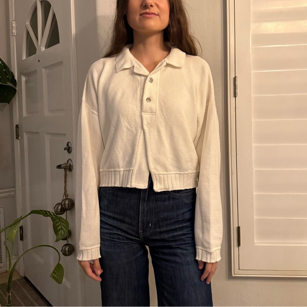 Chic Cream Button-Up Collared Top - image 1